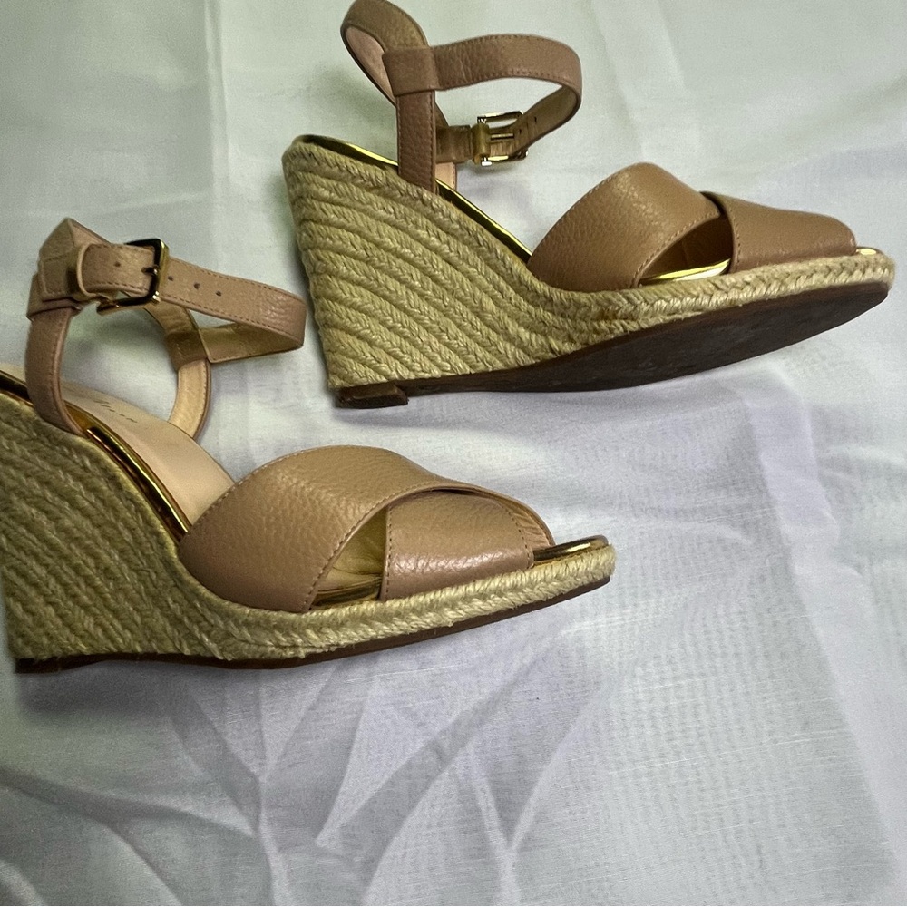 Cole Haan Women's 8 Elegant‎ Tan Wedge Ankle Strap Sandals